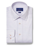 White & Berry Twill Check Stretch Dress Shirt | David Donahue