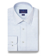 White & Blue Twill Check Stretch Dress Shirt | David Donahue