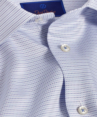 White & Blue Micro Dobby Dot Dress Shirt White & Blue David Donahue Collar Detail