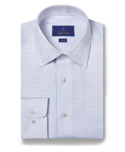 White & Blue Micro Dobby Dot Dress Shirt White & Blue David Donahue Front