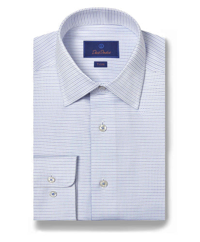 White & Blue Micro Dobby Dot Dress Shirt White & Blue David Donahue Front