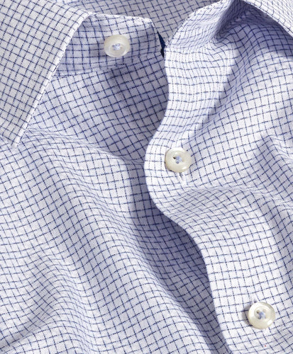 White & Blue Shadow Check Dress Shirt Collar Detail