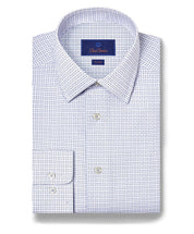 White & Blue Shadow Check Dress Shirt Front