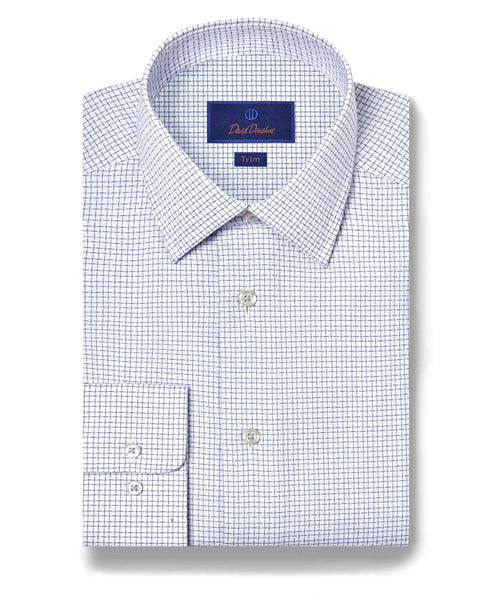White & Blue Shadow Check Dress Shirt Front