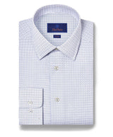 White & Blue Shadow Check Dress Shirt | David Donahue