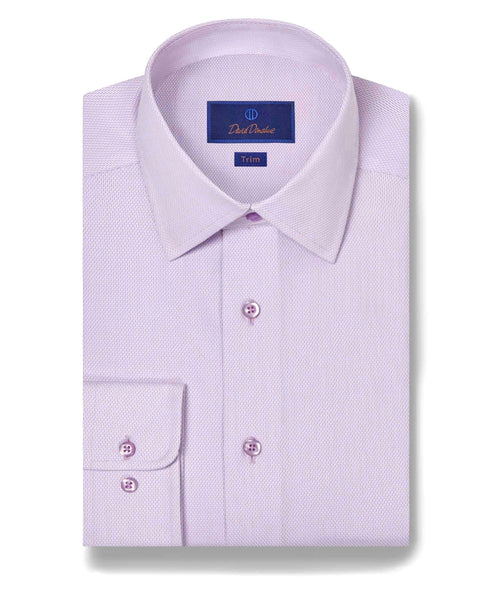 White & Lilac Micro Tic Dress Shirt David Donahue Front