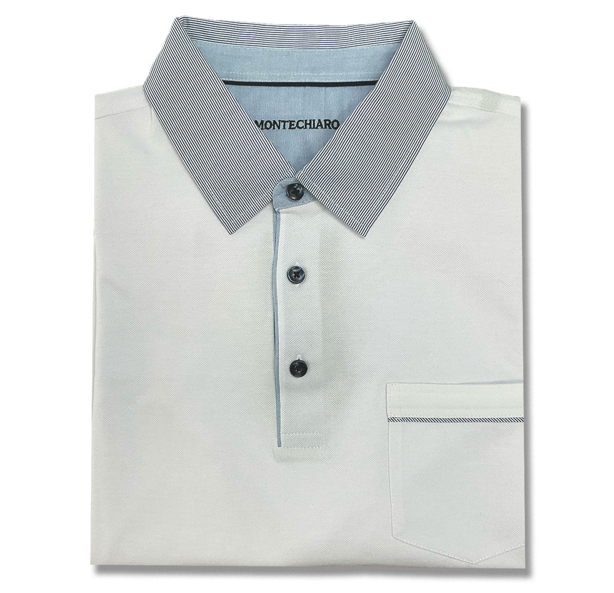 White Blue Stripe Polo Collar