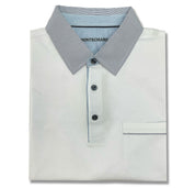 White Blue Stripe Polo Collar