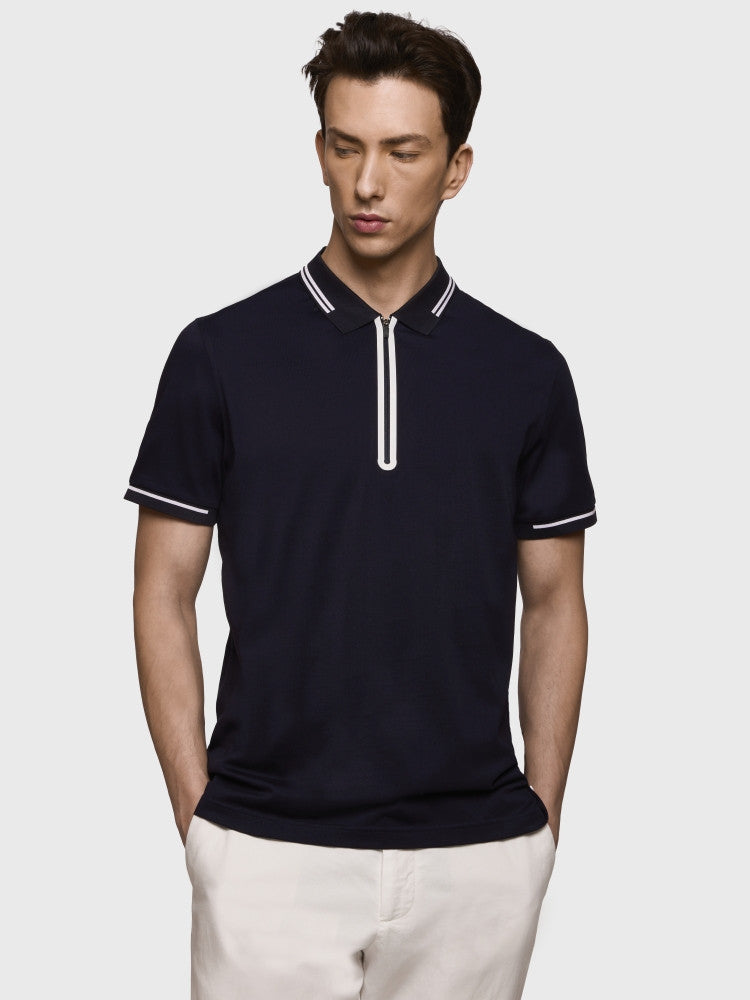 Navy Nautical Zip Polo