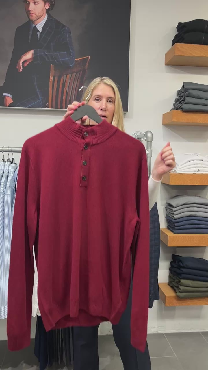 Lorenzoni 4 Button Mock Neck Sweater in Red