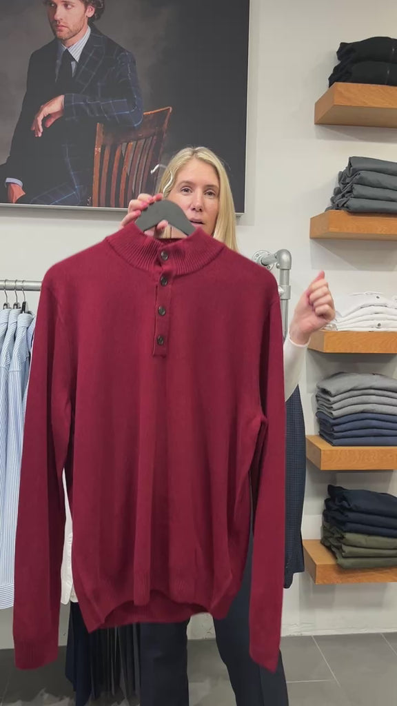 Lorenzoni 4 Button Mock Neck Sweater in Red