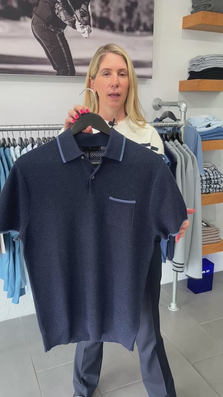 Seneca Short Sleeve Sweater Polo Maltese Blue Greyson Clothiers