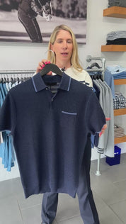 Seneca Short Sleeve Sweater Polo Maltese Blue Greyson Clothiers