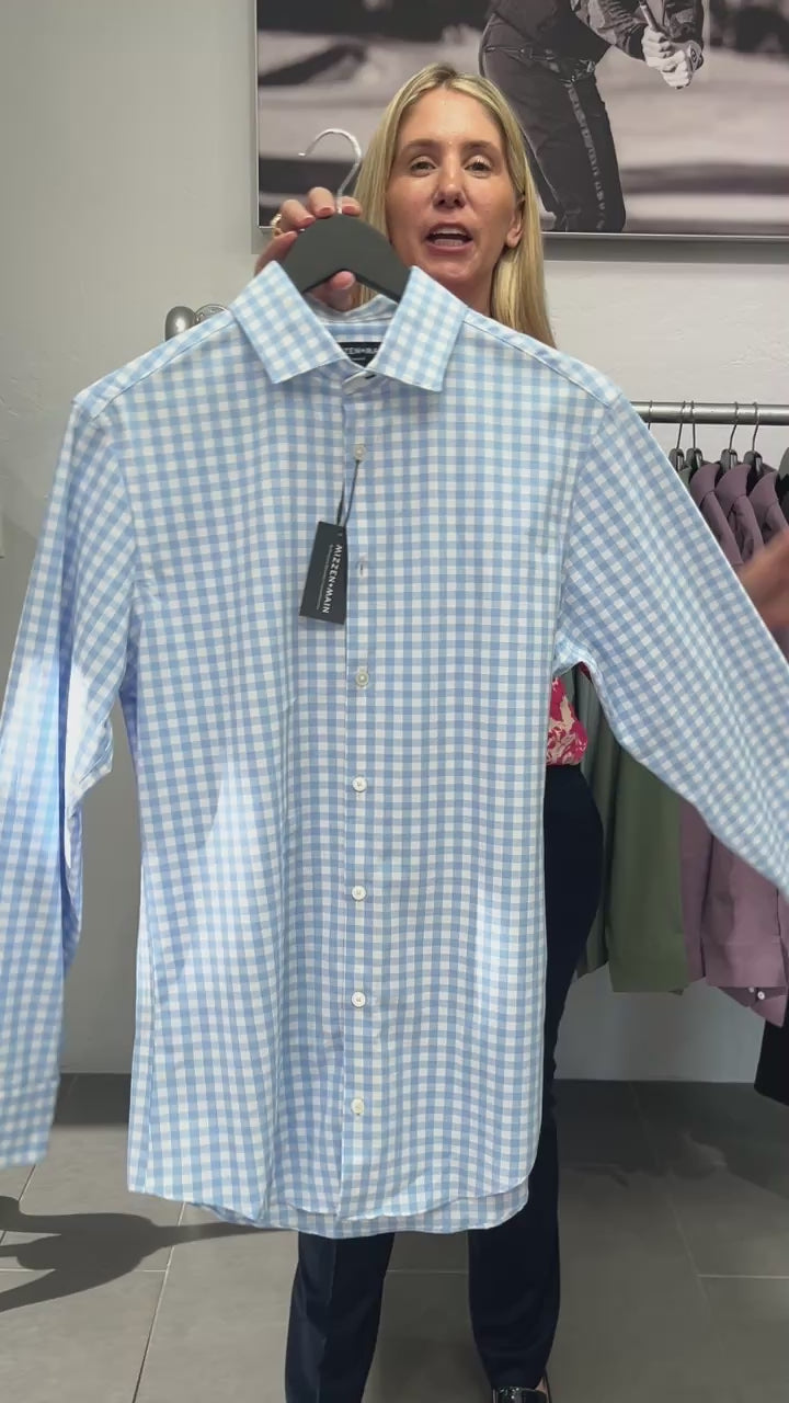 blue checkered dress shirt Navy | The Ming Slim Fit Make business casual look professional with a Mens Mizzen+Main Leeward Long Sleeve Dress Shirt Premium Semi-Spread Collar Dress Shirt