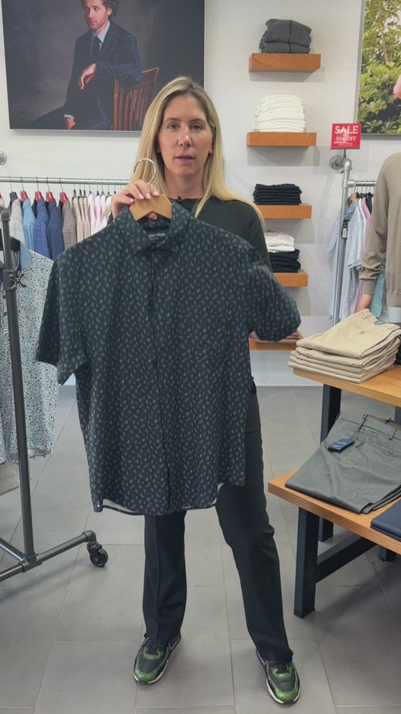 Navy Leaf Print Short Sleeve Shirt