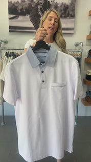 White Blue Stripe Polo Collar