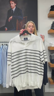 White Navy Stripe Short Sleeve Sweater Impulso