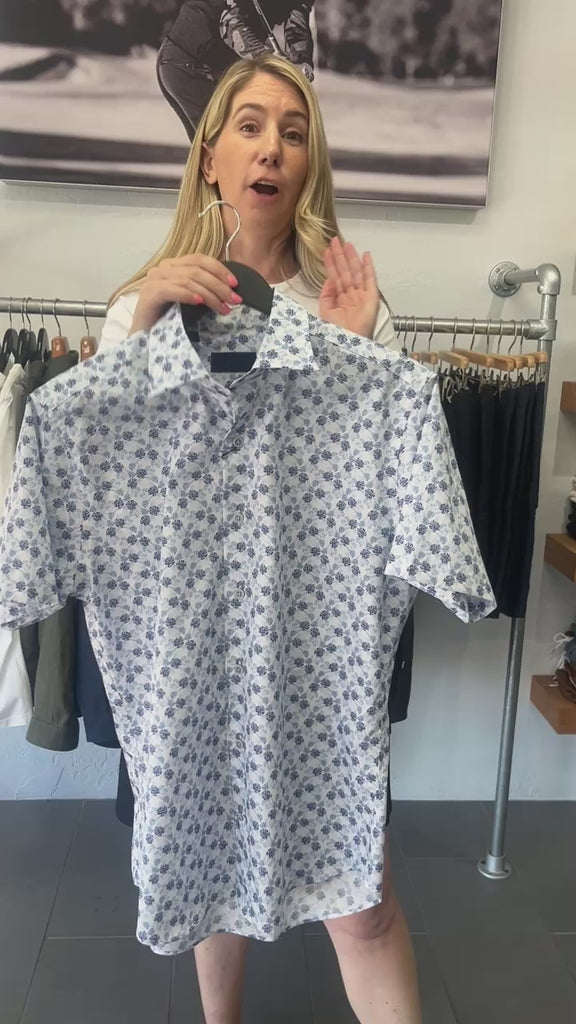 David Donahue Blue Tropical Print Short Sleeve Shirt