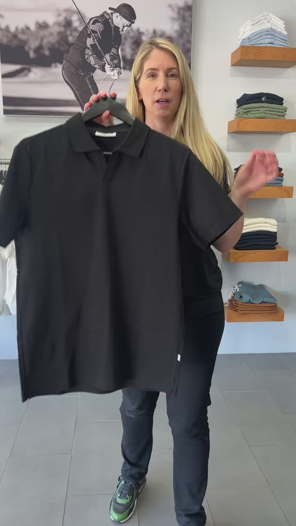 NN07 Paul Open Collar Polo in Black