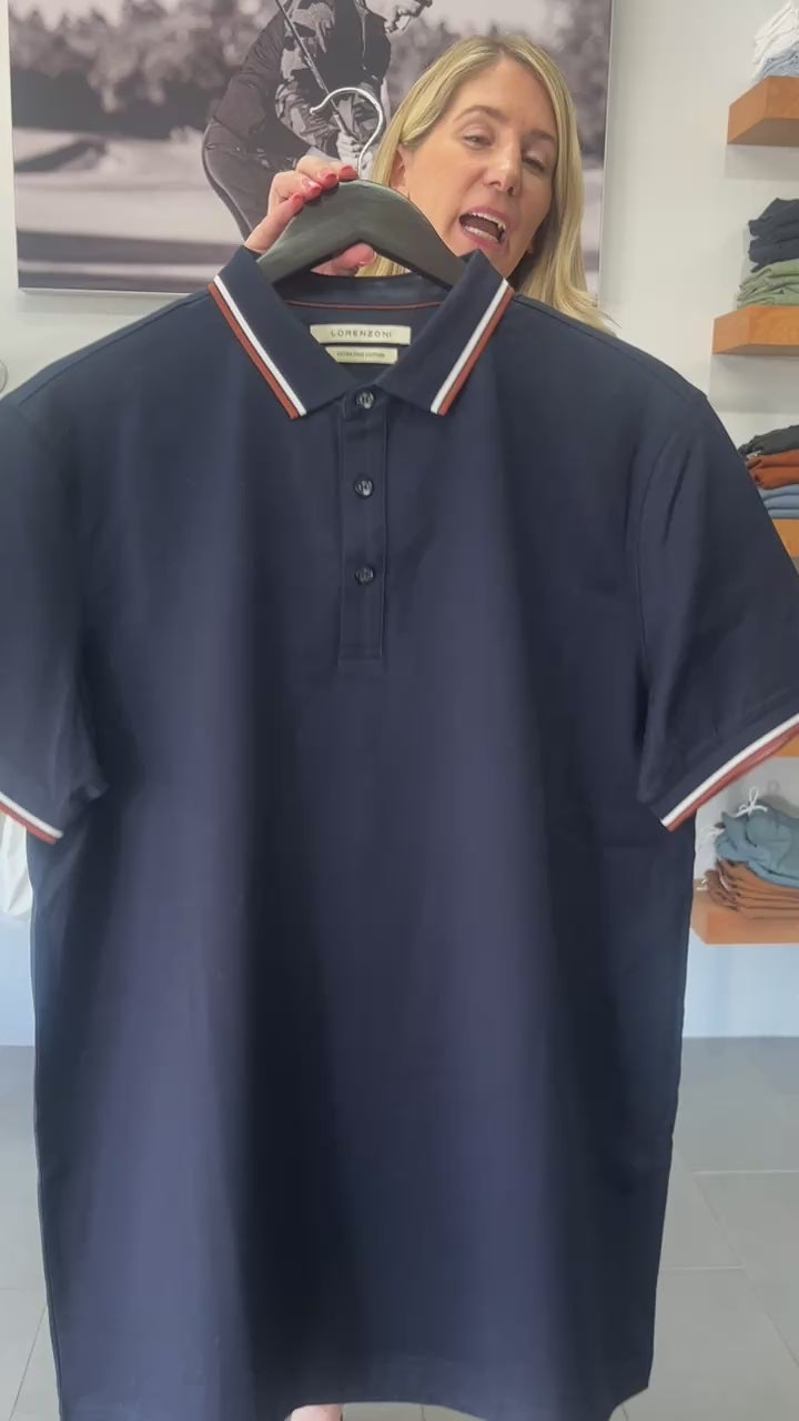 Navy With Brown Tipping Polo Lorenzoni