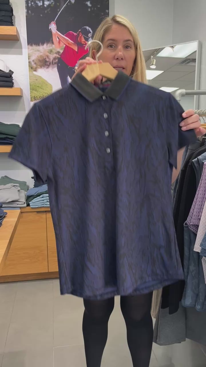 Scarlett Painted Feather Short Sleeve Polo - Maltese Blue | Greyson Clothiers