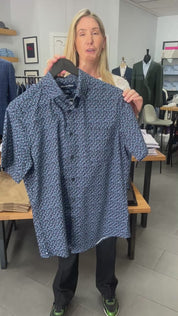 Navy Vine Leaf Short Sleeve Leeward Dress Shirt Mizzen + Main