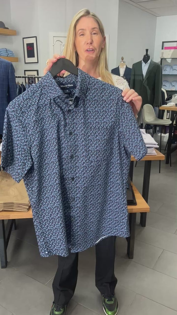 Navy Vine Leaf Short Sleeve Leeward Dress Shirt Mizzen + Main