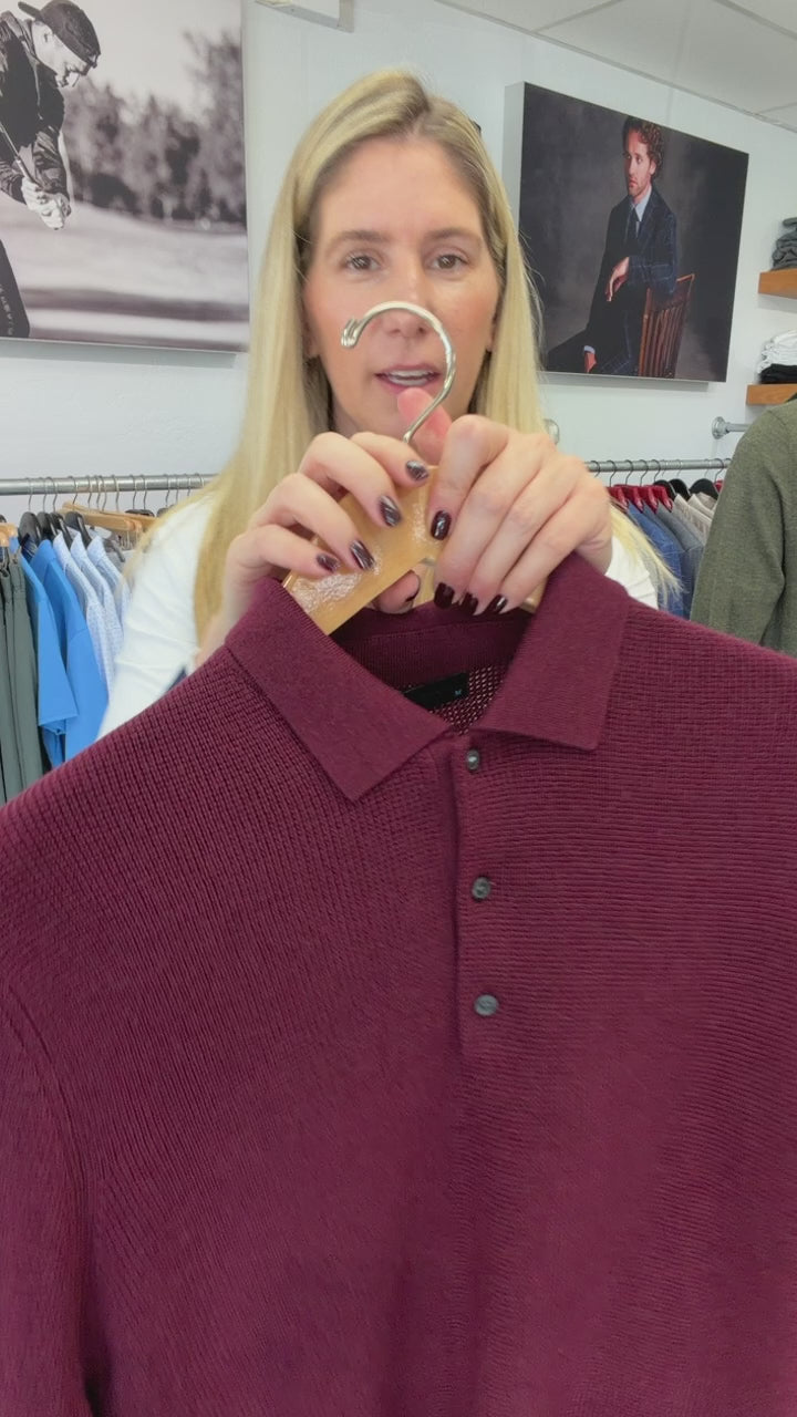 Saratoga Waffle Stitch Sweater Polo Merlot Greyson Clothiers video