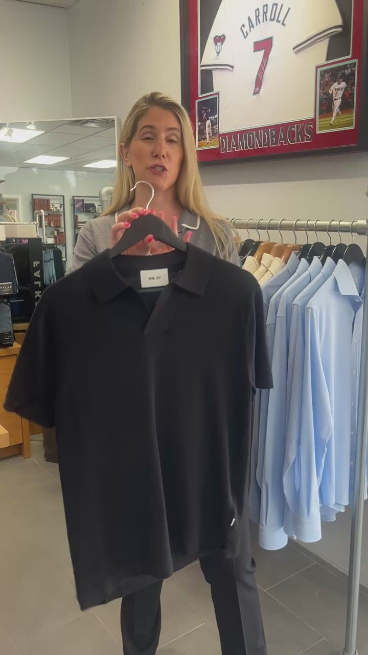 Ryan Knitted Linen Blend Polo Black NN.07