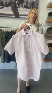 Linen Neat Print Short Sleeve Shirt Coral David Donahue