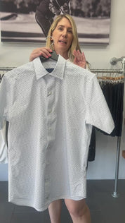 David Donahue White & Blue Neat Print Short Sleeve Shirt