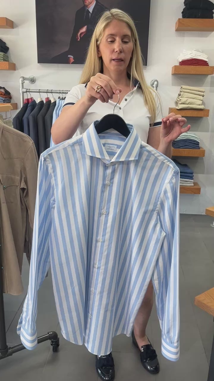 Blue White Wide Stripe Dress Shirt Sannino Napoli Shirtmaker