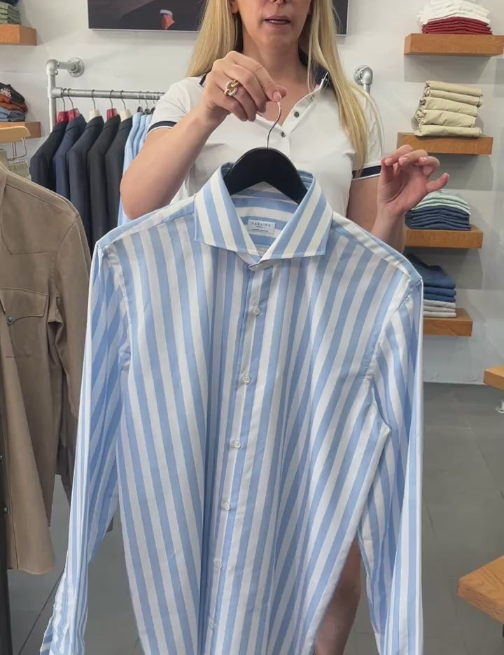 Blue White Wide Stripe Dress Shirt Sannino Napoli Shirtmaker