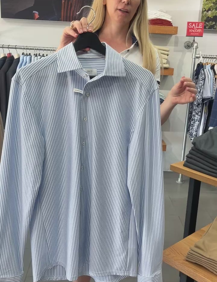 Blue and White Stripe Slim Fit Dress Shirt Eterna