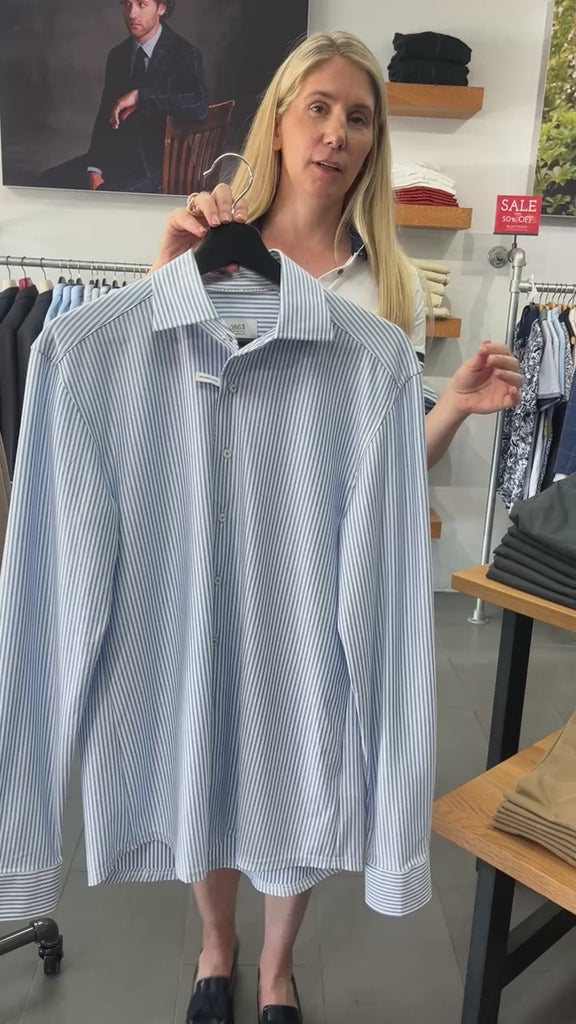 Blue and White Stripe Slim Fit Dress Shirt Eterna