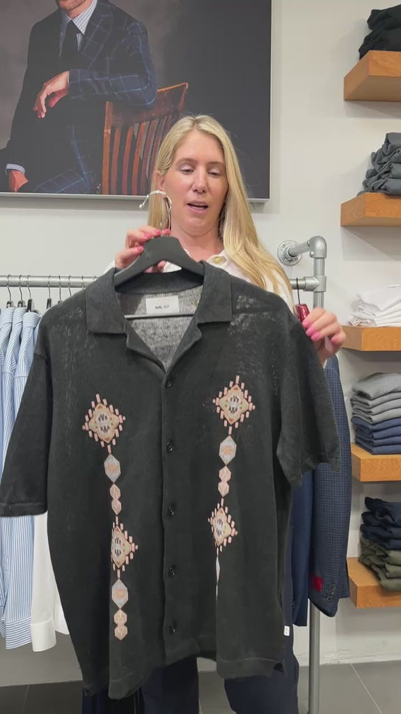 NN07 Henry Embroidered Shirt in Black