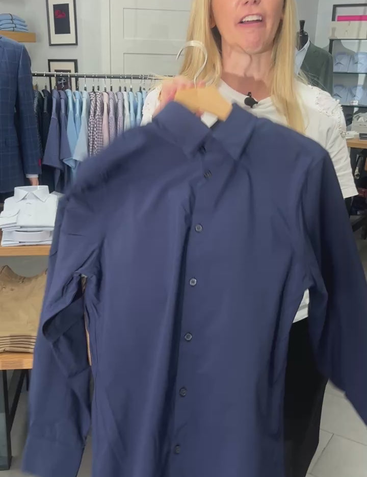 mizzen + main no-tuck solid navy men's dress shirt