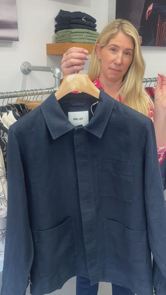 NN07 Olav Linen Workwear-Inspired Overshirt in Navy