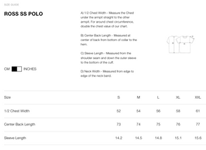 ross polo size chart