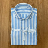 Blue White Wide Stripe Dress Shirt | Sannino Napoli Shirtmaker