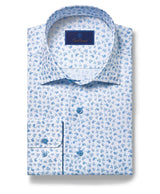 Tee Time Print Shirt - White/Sky | David Donahue