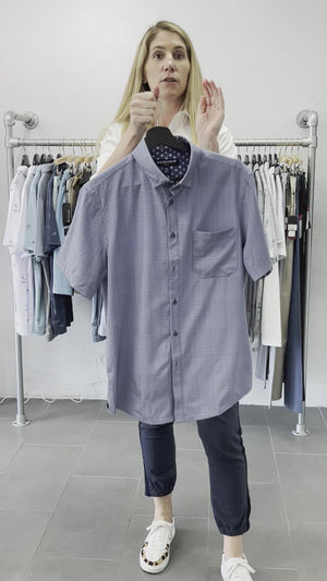 Blue Circle Mini Stripe Print Short Sleeve Shirt | Mizzen + Main