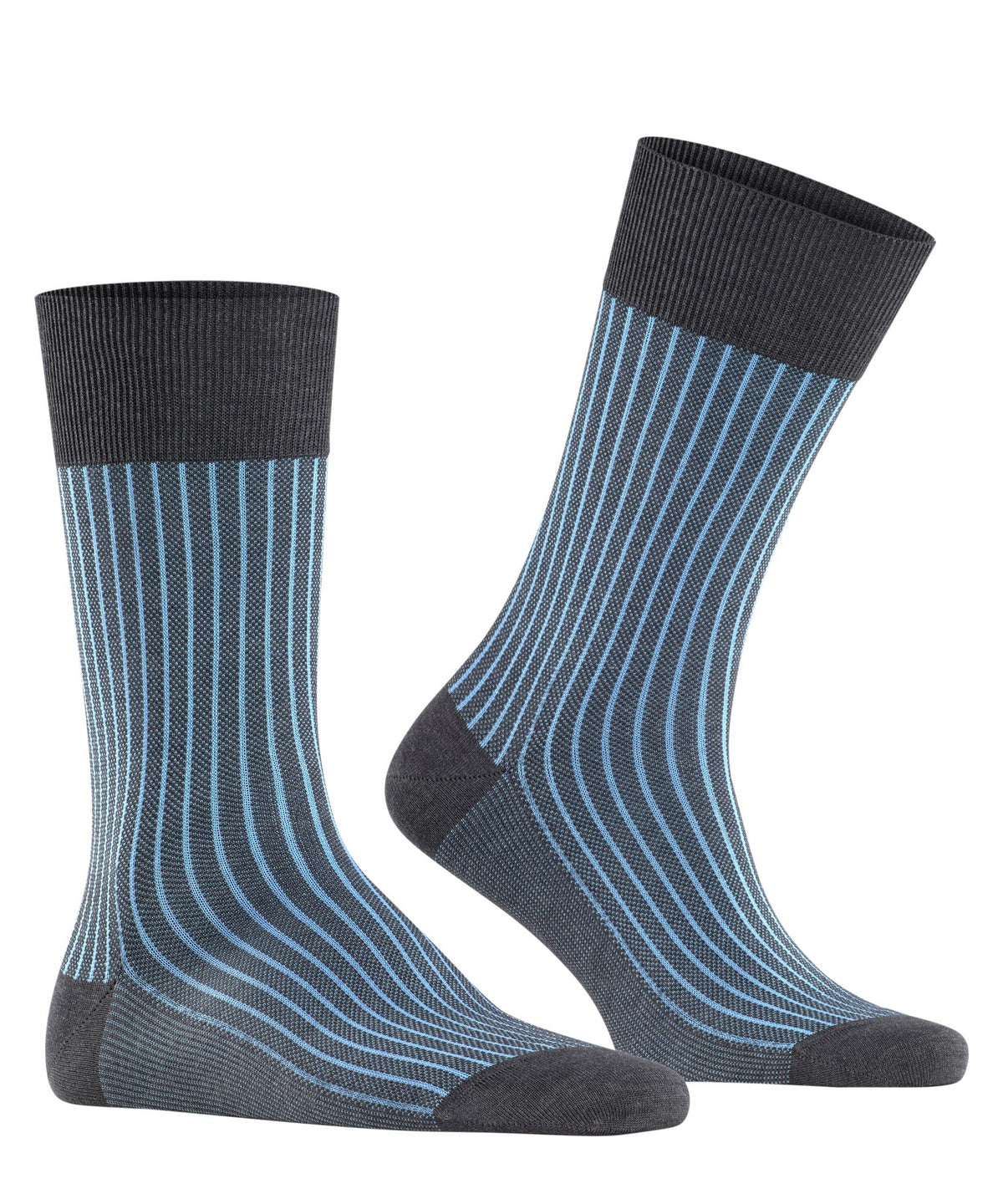 FALKE Oxford Stripe Men Socks, 12.5-13.5, Grey, Ribbed, Cotton