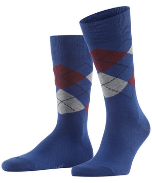 falked maroon and blue argoyle print socks