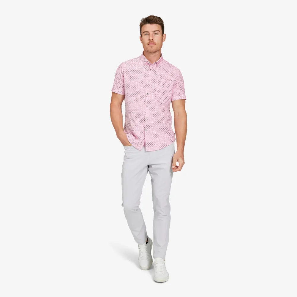 Mizzen + Main Pink Foulard Micro Print Short Sleeve Shirt