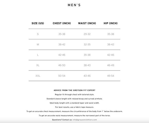 Louis Vuitton Men's Clothing Size Guides Charts