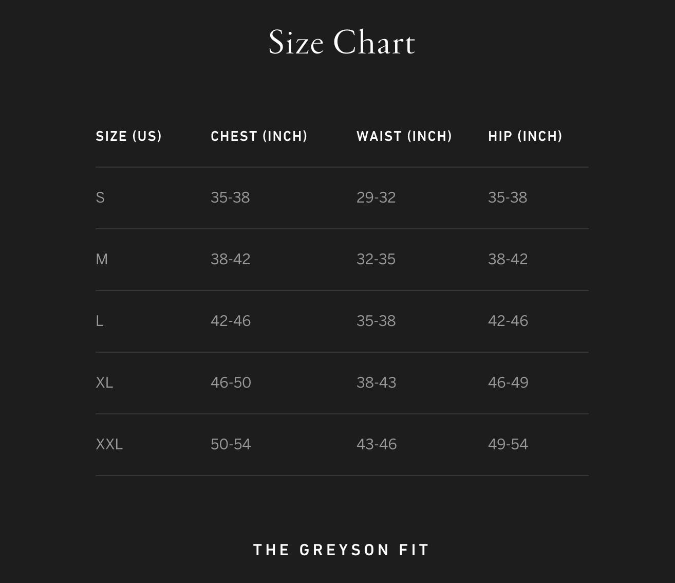 Greyson Size Chart