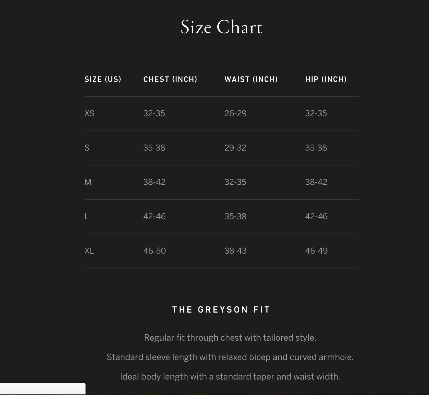 Greyson Clothiers Size Chart