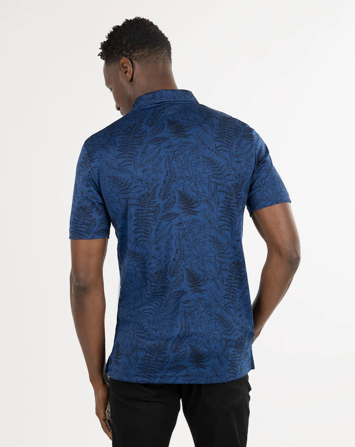 back view of model wearing the bearville polo