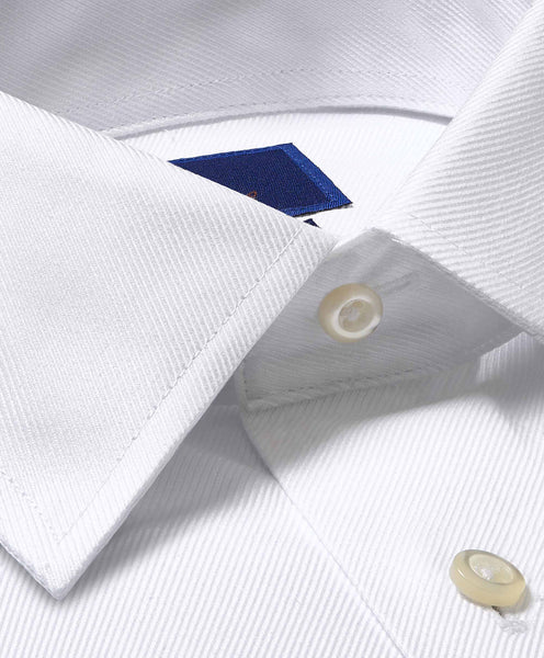 david donahue white non-iron dress shirt close up of collar